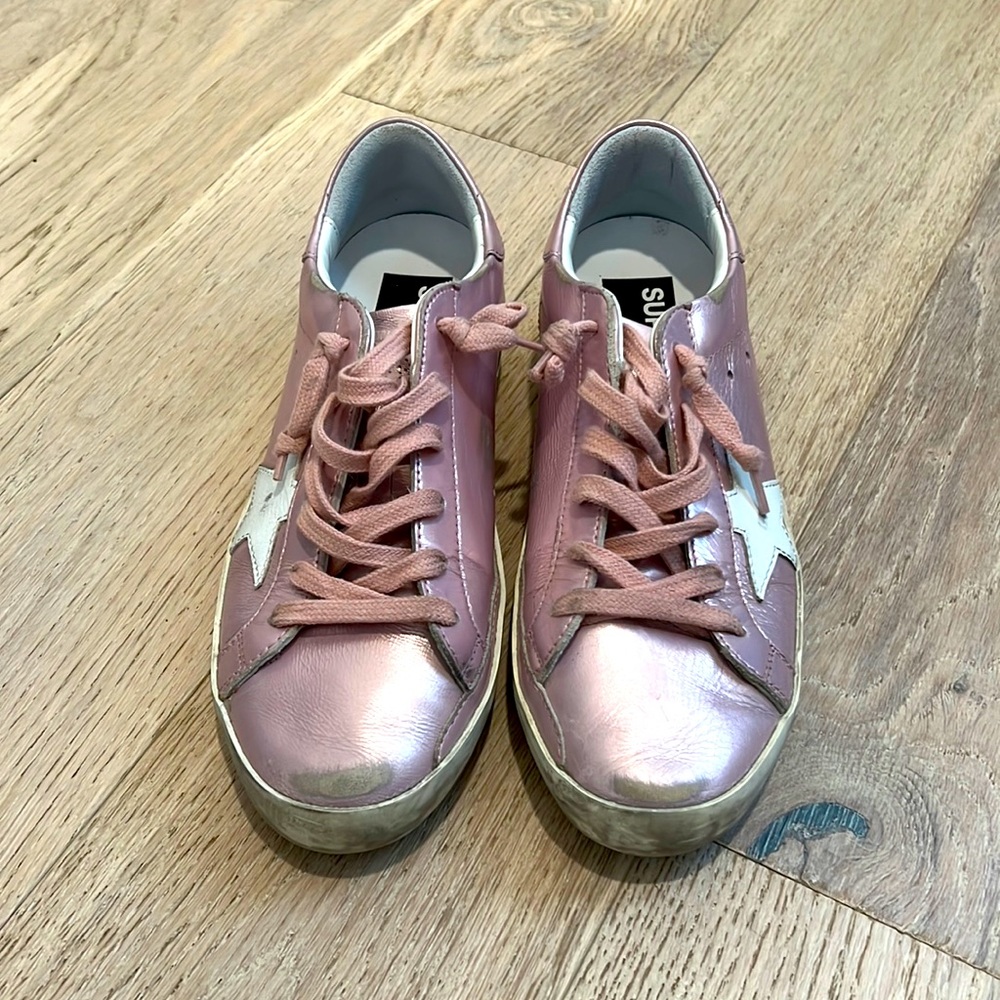 Pink metallic golden goose sneakers